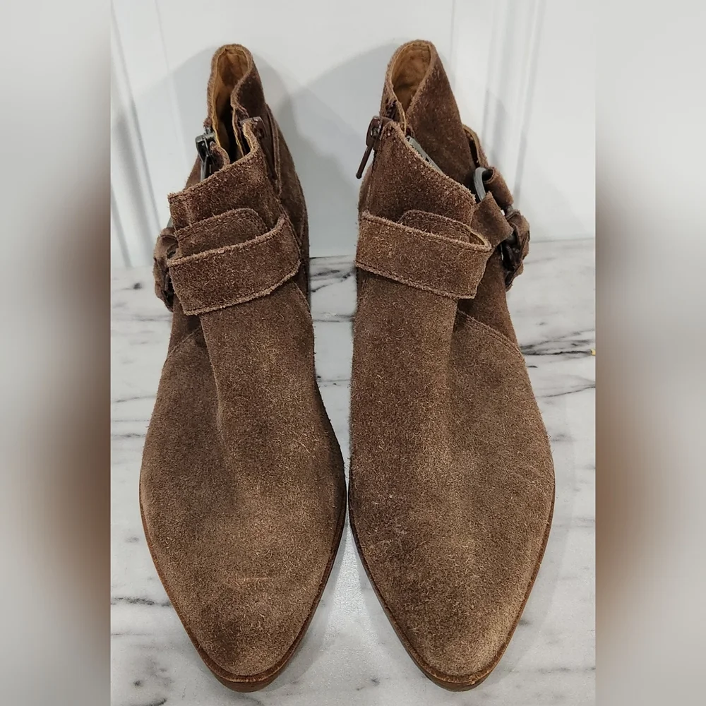 Lucky Brand brown leather suede pointed ankle boots women's size 6